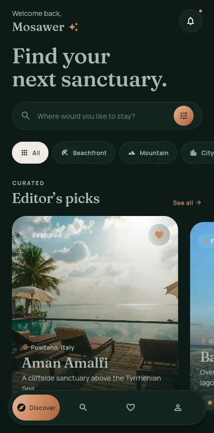 Luxe and Nimbus mobile app screens