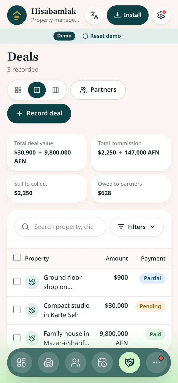 Hisabamlak — screenshot